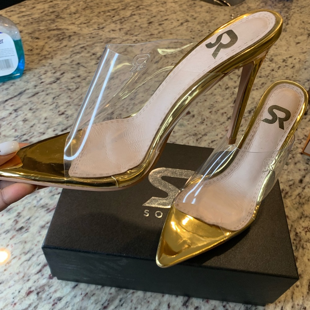 GSUWOO clear & gold heels
